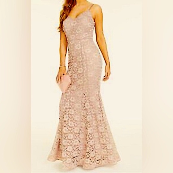 Size 1 Rose Gold Sparkle Lace Prom Homecoming Pageant Evening Gown Dress NWT - Picture 1 of 7